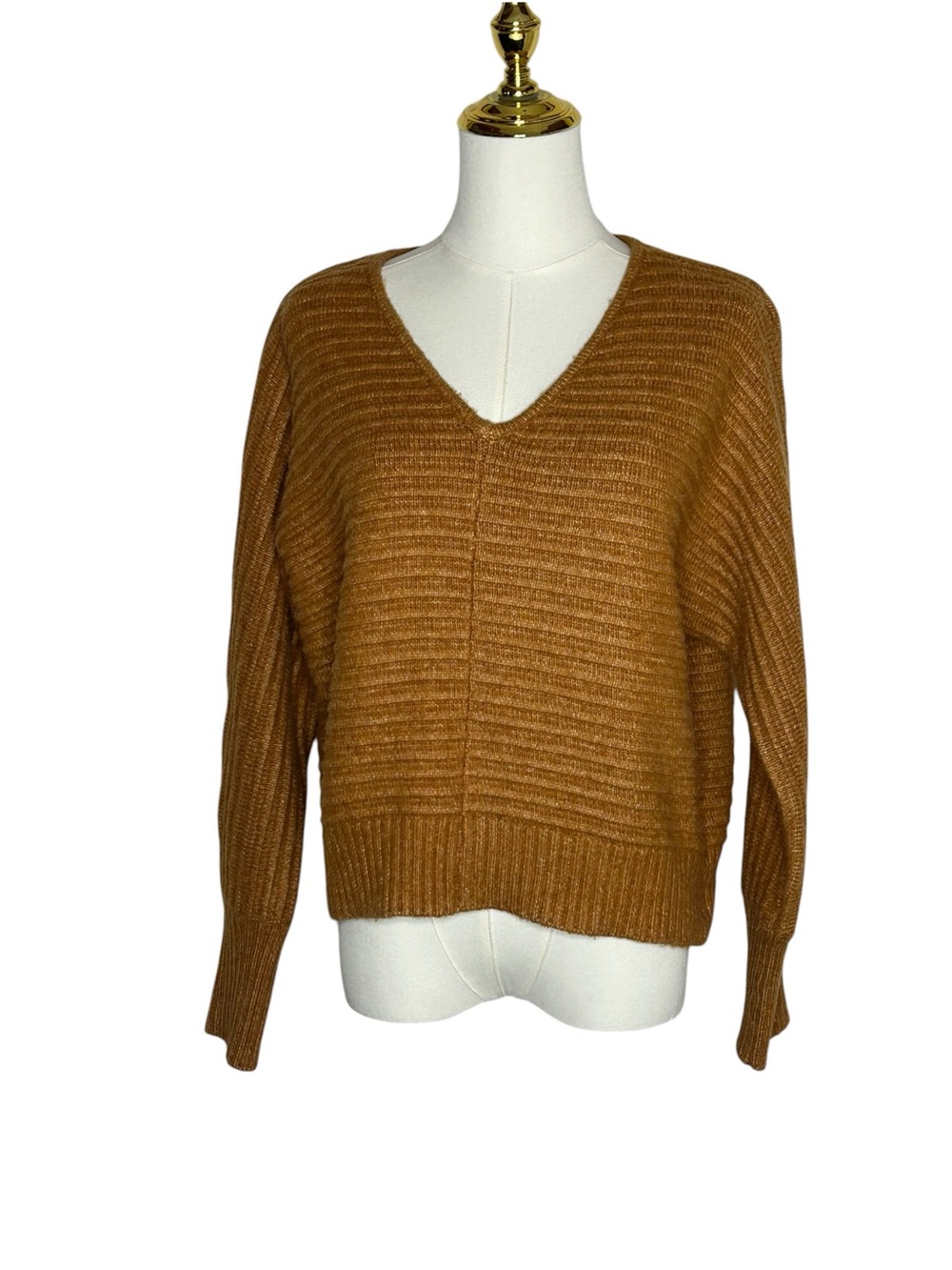 Sincerely Jules Boho Chic V-Neck Ribbed Sweater Sz L Cozy Autumn Minimalist  EUC
